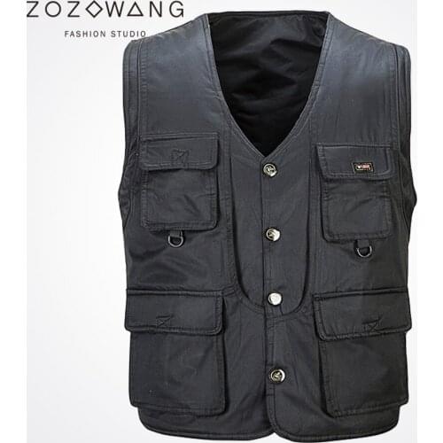 2019 Zozowang new Single Breasted solid casual loose fashion waist men plus size 3XL Multi-pocket spring autumn vest men