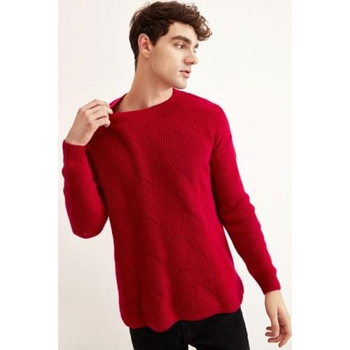 ZHILI Mens Round Neck Christmas Red Cashmere Sweater