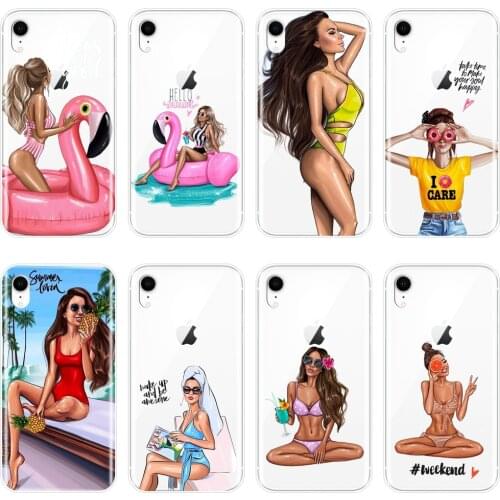 Soft Phone Case Silicone For iPhone 6 S 6S 7 8 X XR XS Max Black Sexy Girl Summer Bikini Back Cover For iPhone 8 7 6S 6 S Plus