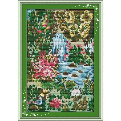 Stream cross stitch kit flower river 18ct 14ct 11ct printed canvas DMC color cotton thread embroidery DIY handmade