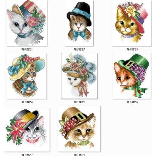 Hat cat series cross stitch package flower aida 18ct 14ct 11ct black cloth people kit embroidery DIY handmade needlework