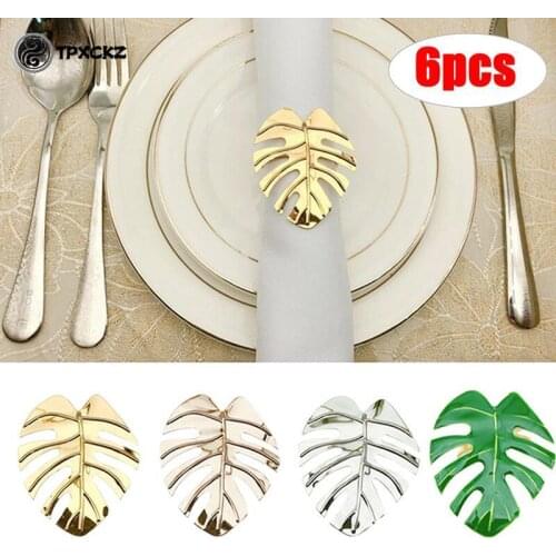 6pcs/set Napkin Rings Set Leaves Napkin Ring Holders Decorative Napkin Buckle Wedding Party Dinner Christmas Table Decoration