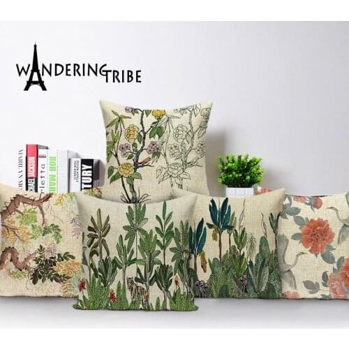 Vintage Cushion Cover Flower Farmhouse Decor Pliows Elegant Cushions Covers Pillowcase For Pillow Sofa 45 X 45 Cm Plant Cojin