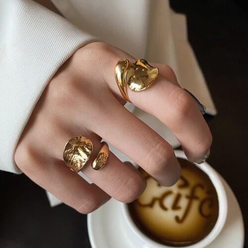 Irregular concave-convex surface drops of tin foil paper pattern womens fashion 18k gold-plated ring advanced texture jewelry