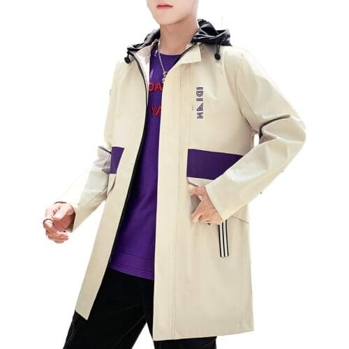 Autumn And Winter New Style Mens Jacket Mid-length Trench Coat Korean-style Loose-Fit Coat Teenager Hooded Trench Coat Jacket