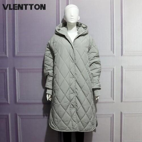 New Winter Oversize Fashion Vintage Plaid Hooded Parka Women Casual Pockets Cotton Jackets Coat Loose Long Outwear Female