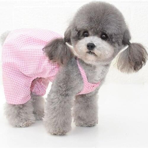 Dog Pajamas Cotton Dog Jumpsuit Pink Adorable Cozy 4 Legs Plaid Pumpkin Pants with Sling Vest Pjs Puppy Cat Lightweight Clothes