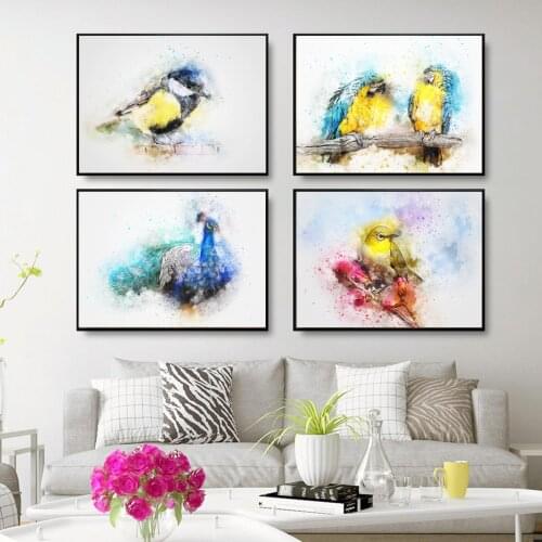 Peacock Parrot Birds Poster Canvas Print Painting Wall Art Bedroom Home Decoration