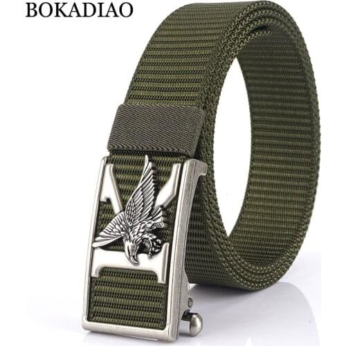 BOKADIAO Men&women Nylon Belt Metal Automatic Buckle canvas belts Outdoor sports Casual jeans waistband Army military male strap