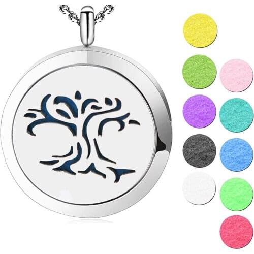 AMYA Silver Jewelry Tree of Life Horse Dog Aromatherapy Essential Oils Stainless Steel pendant Perfume Diffuser Locket Necklace
