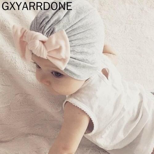 2019 Bowknot Baby Turban Hats Newborn Girl Toddler 18 24M Spring Solid Cotton Infant Baby Beanie Caps for Girls