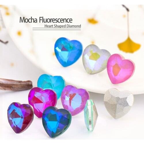 20 Pcs Heart Shape Pointback Mocha Fluerescence Crystal Rhinestone Nail Art Decorations Strass DIY Accessories