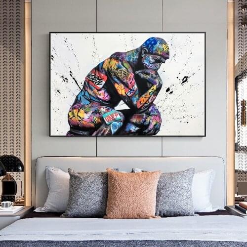 Thinker Man Graffiti Art Paintings on the Wall Art Posters and Prints Portrait of Think Canvas Pictures For Living Room Cuadros