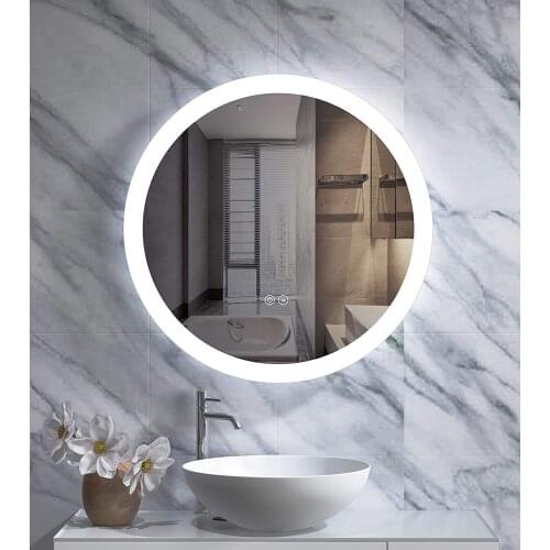 24in Round Smart Mirror in Bathroom Anti Fog Touch Bright LED Washroom Mirror Wall Makeup Mirror Shaving Mirror Cosmetic Mirror