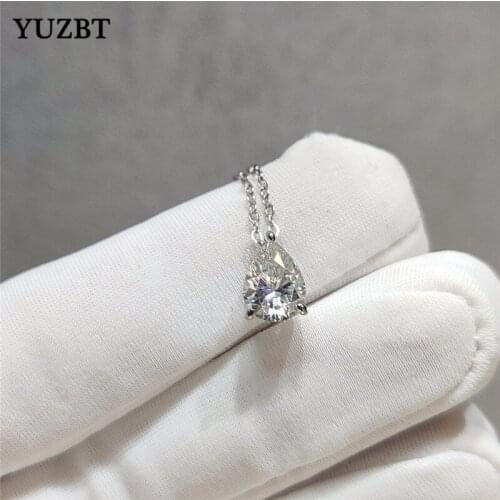 YUZBT 18K White Gold 1 ct Excellent Cut Gemstone Diamond Test Past D Color Water Drop Moissanite Pendant Necklace for Wedding