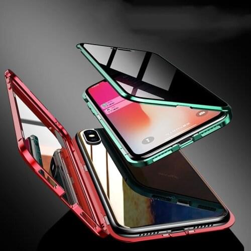 Privacy Magnetic Adsorption 360 Protect Case for Iphone 11 Pro 12 Mini Xs Max Xr X 8 SE 2020 Tempered Glass Coque Antispy Cover