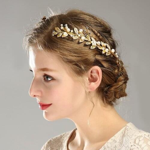 Baroque Pearl Luxury Retro Gold Metal Leaves Hairbands Crystal Alloy Hair Accessories Headbands Women Hairband wedding Jewelr