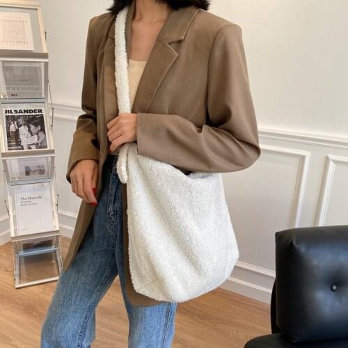 Zebra Women Lamb Wool Shoulder Bag Satchel Casual Tote Handbag Messenger Female Bag High Capacity Bags for Women Furry Fluffy