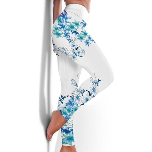 Heart Letter Butterfly Flower Printed Cute Fitness Yoga Pants for Women High Waist Push Up Hip Breathable Sport Gym Leggings