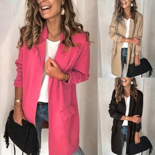Women‘s Coat Casual Blazer 2021 Autumn Winter Casual Solid Coats Long-sleeved Fake Pocket Casual Blazer For Women Ladies Jacket