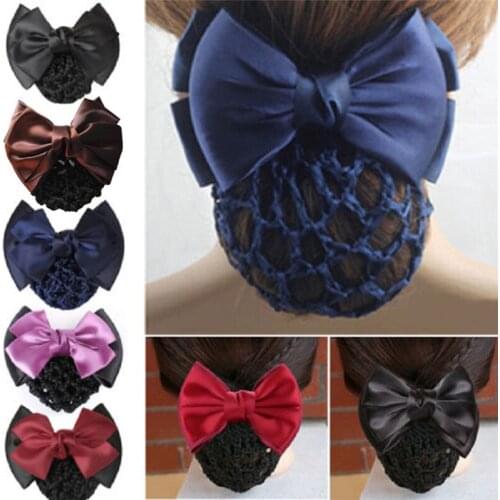 1pc Stylish Floral Lace Satin Bow Barrette Lady Hair Clip Cover Net Tulle Bowknot Bun Snood Women Hairgrips Hair Accessories