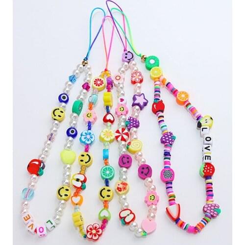 10pcs/lot Mobile Phone Charm LOVE Letter String Wristband Cell Phone Case Hanging Cord Colorful Beads Phone Chain Christmas Gift