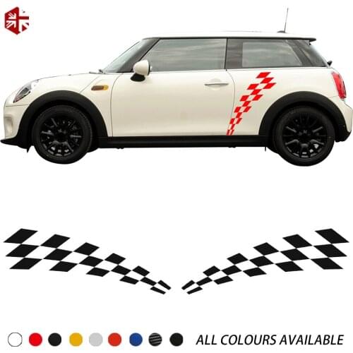 2 Pcs Checkered Flag Styling Car Door Side Stripes Sticker Body Body Decal For MINI Cooper S F56 3-door JCW One Accessories