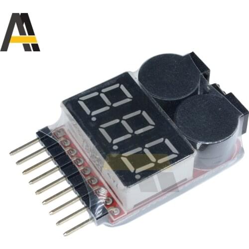 2 in 1 Lithium Battery 1S-8S Low Voltage Indicator Buzzer Alarm Module for Lipo/Li-ion/Fe RC Helicopter Battery Tester