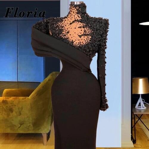 2021 Arabic Single Sleeve Prom Dress Beaded Evening Dresses Dubai Haute Customized Red Carpet Dress Women Party Night Reception