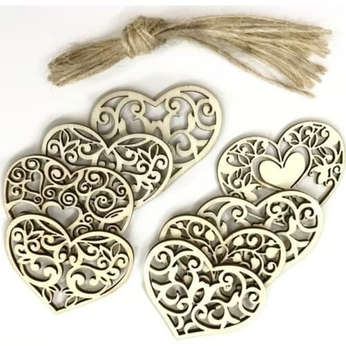 50PCS Rustic Wedding Party Decor Wood Love Heart Hollow Hanging Ornament Wooden Chips Gift Plaque Pendant DIY Crafts