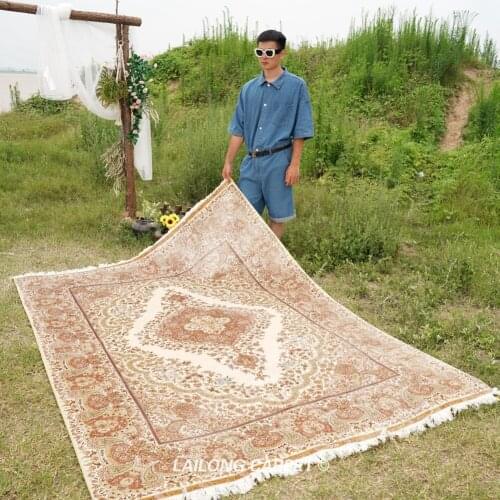 6'x8.5' beige hand knotted kashmiri rug handmade modern silk carpet (YL0251A)