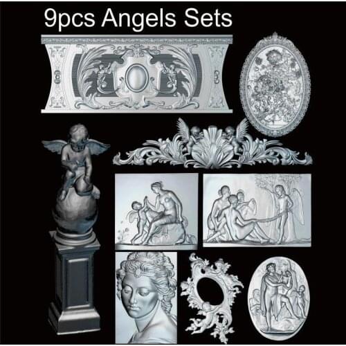 9pcs Angels 3d model STL relief for cnc STL format Angel 3d model for cnc stl relief artcam vectric aspire