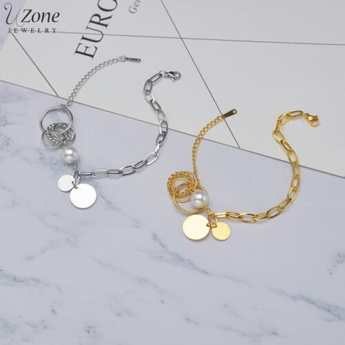 Customized Engrave Names Stainless Steel Link Chain Bracelet Pearl Round Card Bracelet for Women Girls Personalized Gift Jewelry