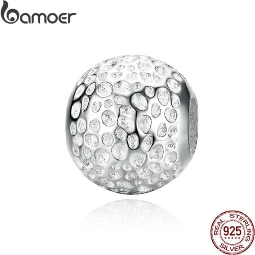 Bamoer Minimalist Must-have Texture Round Metal Beads for Women Jewelry Making Silver 925 Charm for Bracelet & Bangle SCC1245