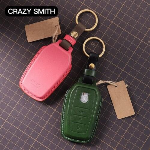 Crazy Smith Handmade Car Key Leather Cover for Toyota CROWN Vegetable Tanned Leather Top Cowhide Super Craftsmanship Gift Red
