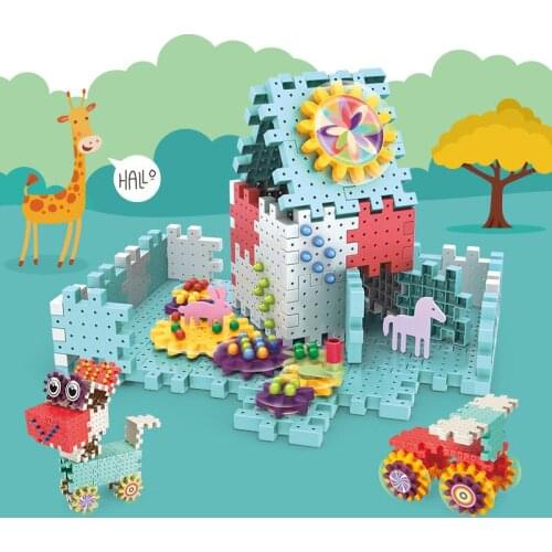 Kids 3D Gears Block DIY Toy Mushroom Nail Plastic Educational Toys Assembly Building Blocks Kit Bricks Toys For Boys Girls
