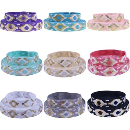 Fold Over Elastic 5/8" - By the Yard Gold Foil Aztec printed Fold Over Elastic Hair Band FOE elastic hair accessories 9 colors