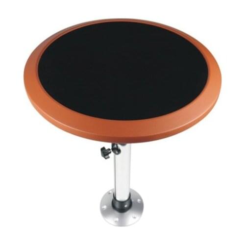 Caravan Motorhome Marine Boat Round Brown Leather Table With Black Acrylic Insert 550mm 22 Inch