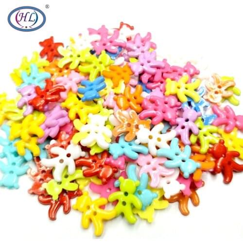 HL 50/100/200pcs 15mmx13mm Mixed Color 2 Holes Flatback Bear Plastic Buttons DIY Scrapbooking Kids Apparel Sewing Notions