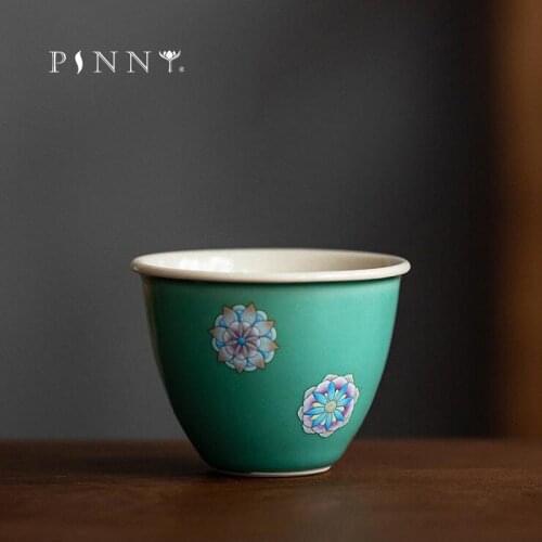 PINNY 45ML Japanese Style Green Glaze Ceramic Teacups Pigmented Kung Fu Tea Cups Heat Resistant Drinkware China Porcelain