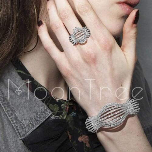 MoonTree Hollow Luxury Lines Super AAA Cubic Zirconia Jewelry Sets Women Lovers Engagement Party Gifts Hand Accessories