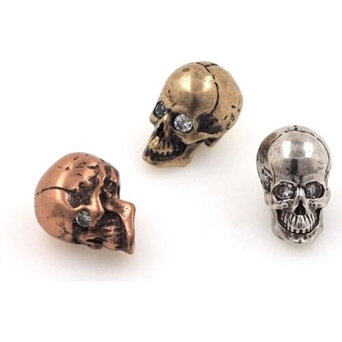 Brass Skull Head Zircon Spacer Beads For Bracelets Necklaces Jewelry Making Accessories 11.5x8.2x10.5MM