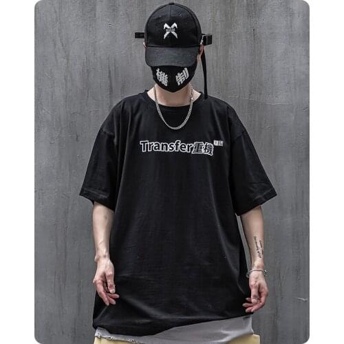 Cyberpunk summer T-shirt Chinese characters High street Mens clothes Harajuku Hip hop fashion oversized chic Gothic streetwear