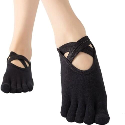 KoKossi 1Pair Terry Five Toe Full Toe Cross Yoga Socks Cotton Shockproof Non-slip Full Soft Not Easy To Pilling Breathable