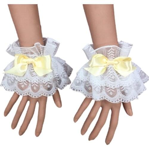 Japanese Style Lolita Hand Sleeve Wrist Cuffs Sweet Ruffled Lace Multicolor Bowknot Maid Cosplay Bracelet Wristband Wedding Prom