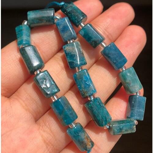 Natural Stone 8x11mm Blue Apatite Geometric Cylinder Beads Charms Loose Beads For Jewelry Making Diy Earring Necklace 7.5inch