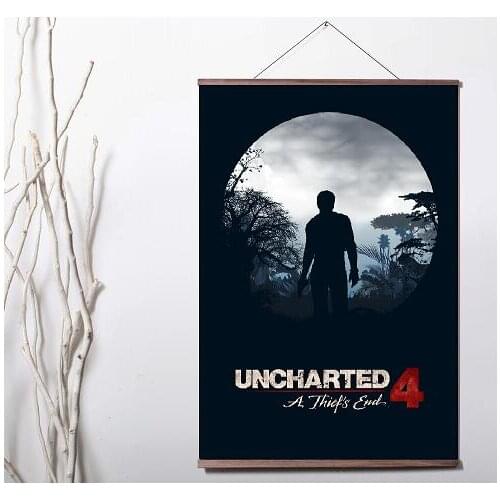 Uncharted 4 A Thiefs End New Game Art Canvas print poster decoration painting with solid wood hanging scroll