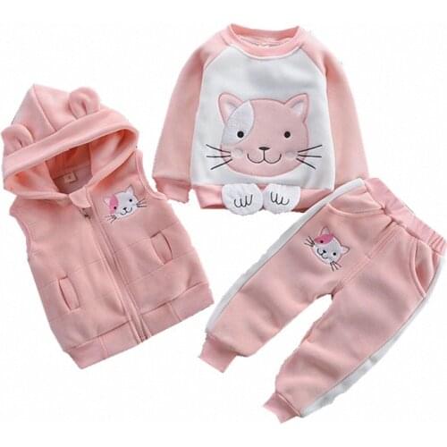 2020 Autumn Toddler Girls clothing 3pcs sets winter warm baby Boys set kids clothes Thick Plus velvet Baby girl clothes Suit