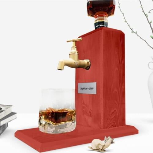Personalized Tap Natural Wood Whisky Stand-Red Gift Special Design Handmade Goblet Name Written Reliable Quality