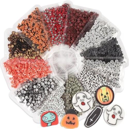 Nail Supplies for Halloween Witch Skull Bat Jack-o-lantern Acrylic Clay Slice Decoration Accessories for DIY Gel Nail Art Design